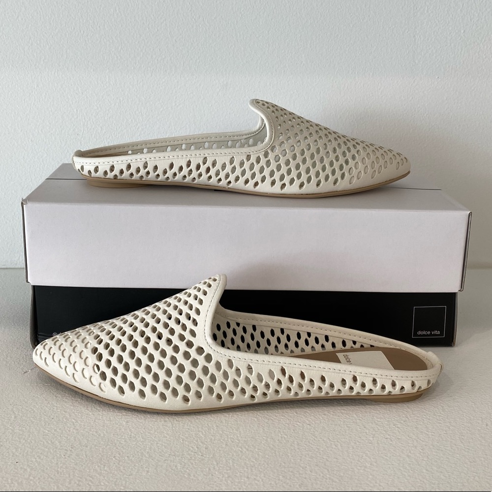 Dolce Vita Grant White Leather Perforated Slides